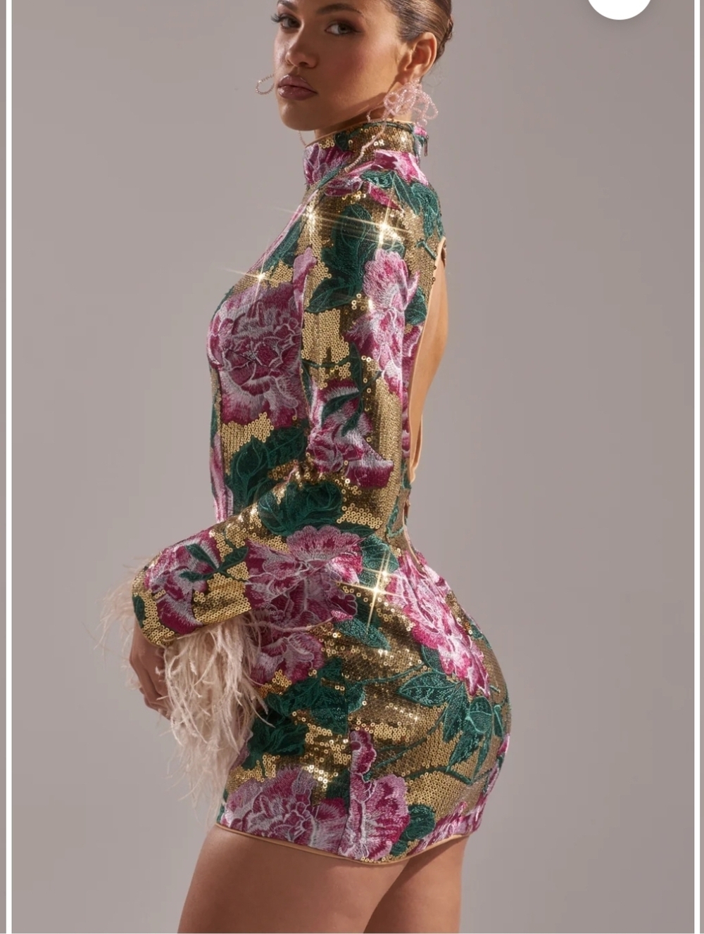FLORAL BABY SEQUIN MINI DRESS - XL - Picture 3 of 7